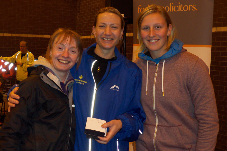 SWAC ladies (Amanda Crook, Clare Constable and Tracy Peters) won the Northern 10K road championships - medals presented by Holly Bleasdale