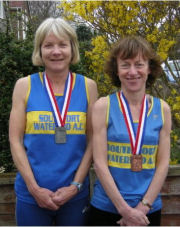 Karen Faloon and Sue Cooper took national age group medals at the British Masters XC Champs in March